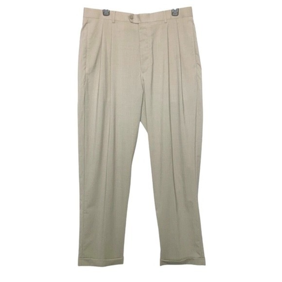 Roundtree & Yorke Other - Roundtree & Yorke Easy Care‎ Khaki Pleated Wool Blend Dress Pants 36x32 Tan